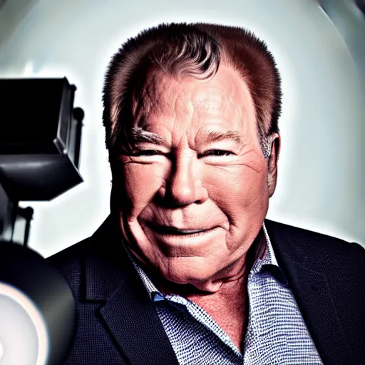 Image similar to dslr photography of william shatner, head and shoulders photography, cinematic, studio portrait