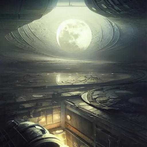 Image similar to Sleep quarters on the Moon city, Noviy Norilsk, sci-fi, fantasy, Earth seen on the dark sky, intricate, very very beautiful, elegant, highly detailed composition, digital rendering, artstation, concept art, smooth, sharp focus, illustration, art by artgerm and greg rutkowski and alphonse mucha