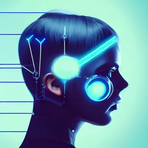 Prompt: cyberpunk girl wearing a neuralink device on her temples