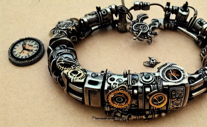 Black Polymer Clay Steampunk Bracelet