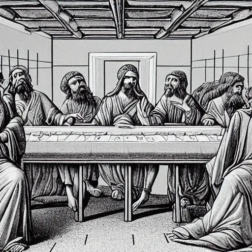 Image similar to one line art of the last supper