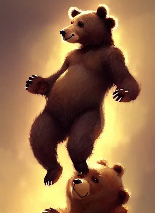 Image similar to cute cartoon bear, sharp focus, illustration, highly detailed, digital painting, concept art, matte, art by wlop and artgerm and greg rutkowski and alphonse mucha, masterpiece