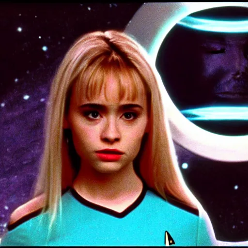 Prompt: sabrina carpenter in the movie star trek : first contact ( 1 9 9 6 )