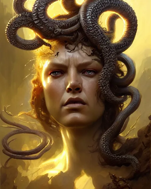 Image similar to fierce medusa, fantasy character portrait, ultra realistic, concept art, intricate details, highly detailed by greg rutkowski, gaston bussiere, craig mullins, simon bisley