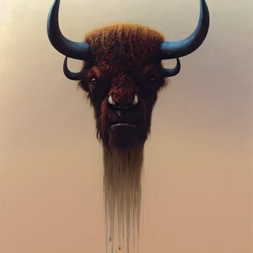 Image similar to portrait of Josh Allen wearing Bison head, dark fantasy, Warhammer, artstation painted by Zdzisław Beksiński and Wayne Barlowe