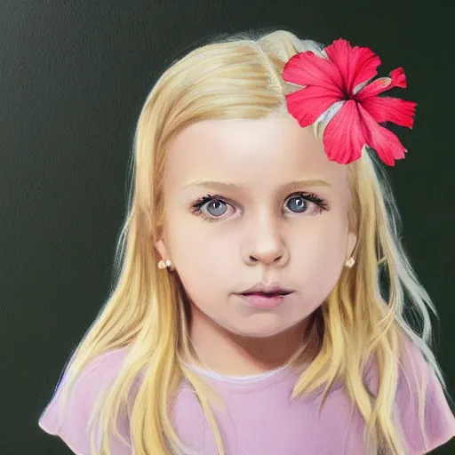 Image similar to 3 year old swedish girl, blonde, hibiscus in hair, artstation