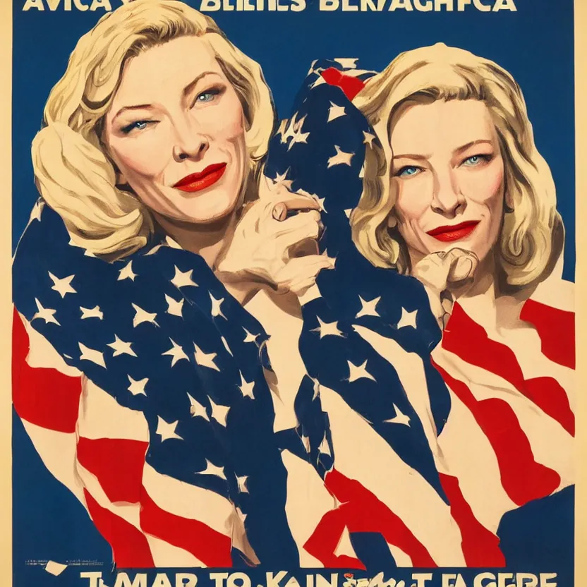 Image similar to american propaganda poster with cate blanchett , Ultra Detailed,