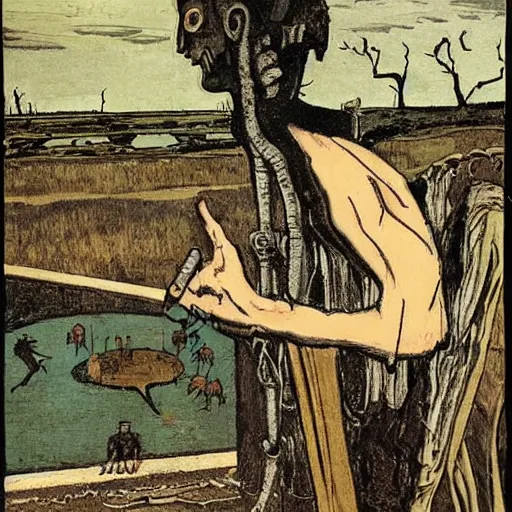 Prompt: The assemblage features a group of monsters who live in a castle and have to deal with Frankenstein's monster. graphic novel by Thomas Eakins, by Horace Pippin tranquil