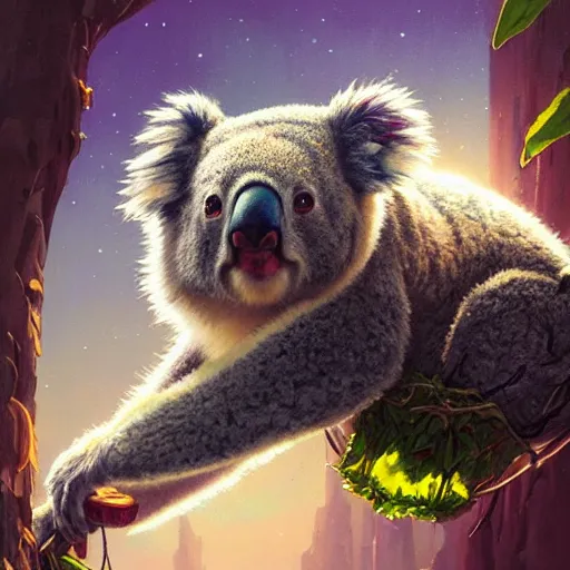 Prompt: Highly detailed portrait of Koala eating a taco, Stephen Bliss, unreal engine, fantasy art by Greg Rutkowski, Loish, Rhads, ferdinand knab, Makoto Shinkai and Lois van baarle, ilya kuvshinov, rossdraws, Tom Bagshaw, alphonse mucha, global illumination, radiant light, detailed and intricate environment