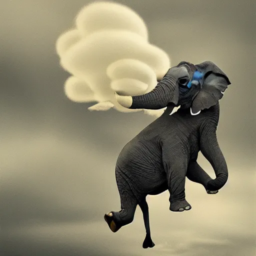 Image similar to elephant falling from a cloud,