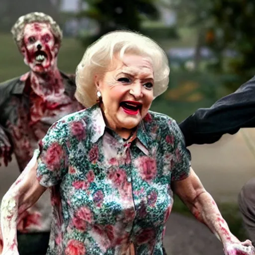 Image similar to betty white returning from the dead leading any army of zombies