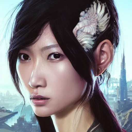 Image similar to highly detailed portrait, asian supermodel, in gta v, stephen bliss, unreal engine, fantasy art by greg rutkowski, loish, rhads, ferdinand knab, makoto shinkai and lois van baarle, ilya kuvshinov, rossdraws, tom bagshaw, global illumination, radiant light, detailed and intricate environment