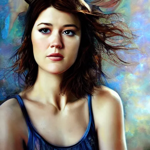 Image similar to hyper realistic candid portrait mixed media painting of beautiful Mary Elizabeth Winstead as a greek goddess, hyper detailed, realistic eyes, cinematic lighting, masterpiece