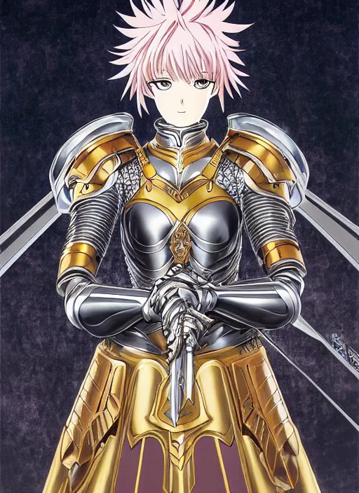 Prompt: key anime visual portrait of a woman knight in ceremonial armor, dynamic pose, cinematic, film grain, face by murata range, armor designed by gutsav klimt