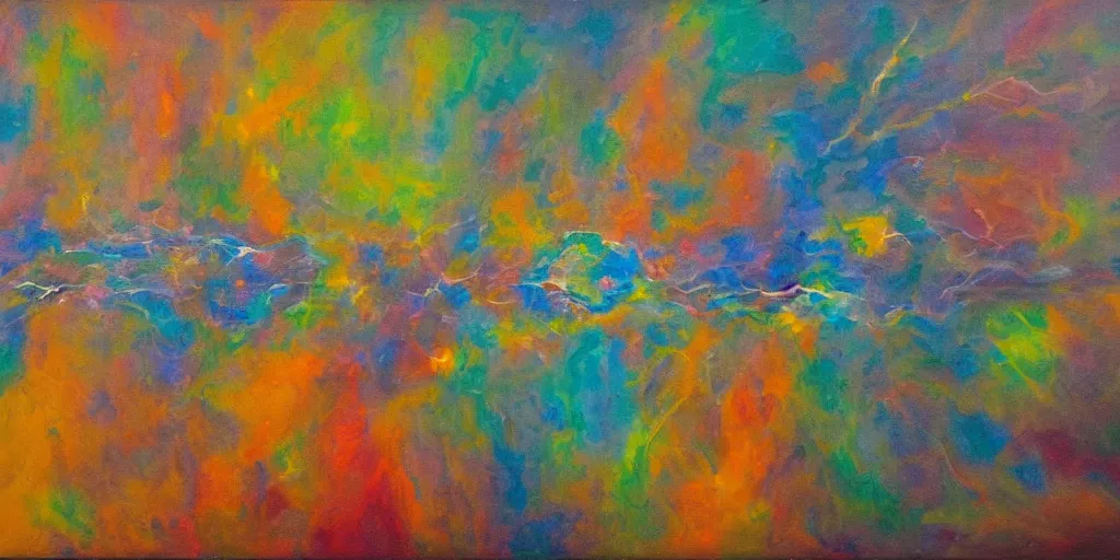 Image similar to the inner structure of quantum reality waves. Oil on canvas. Modern painting.