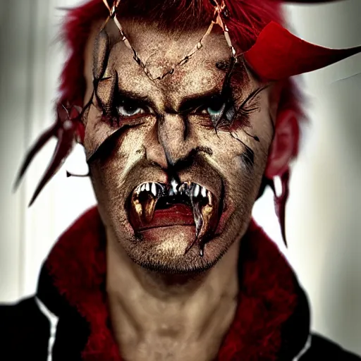Image similar to a devil, close - up portrait photo by david lachapelle, masterpiece, trending on flickr