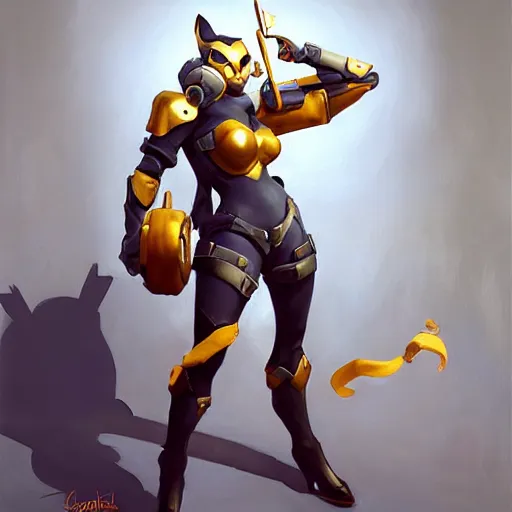 Image similar to greg manchess portrait painting of partially armored purrfect protagonist cat as overwatch character, medium shot, asymmetrical, profile picture, organic painting, sunny day, matte painting, bold shapes, hard edges, street art, trending on artstation, by huang guangjian and gil elvgren and sachin teng