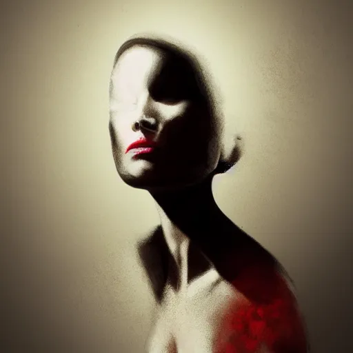 Image similar to shameless woman whis impudent facial expression, shadow of the cross, elegant, dark and mysterious, atmospheric, red, trending on artstation, highly detailed, digital painting, volumetric light, concept art, middle focus, illustration