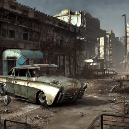 Image similar to fallout 3 concept art car render ultra unreal engine 5