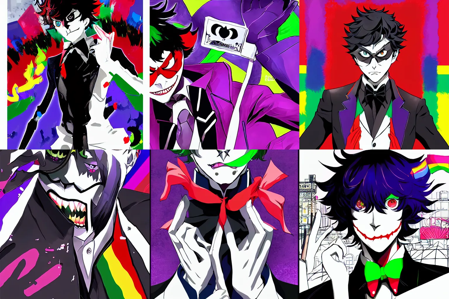 Prompt: Joker persona 5 at a pride parade, anime, digital art