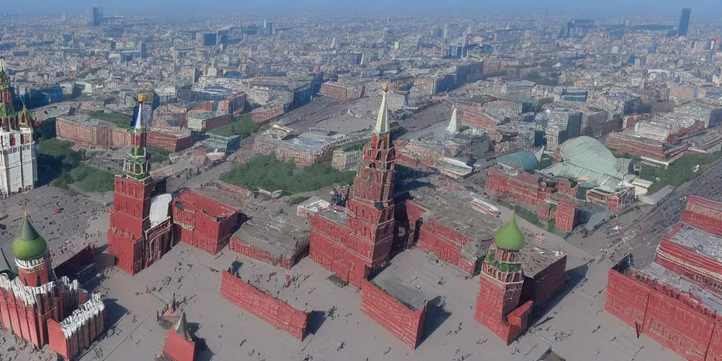 Image similar to big detailed missile falling on Red Square in Moscow, high quality, 4k