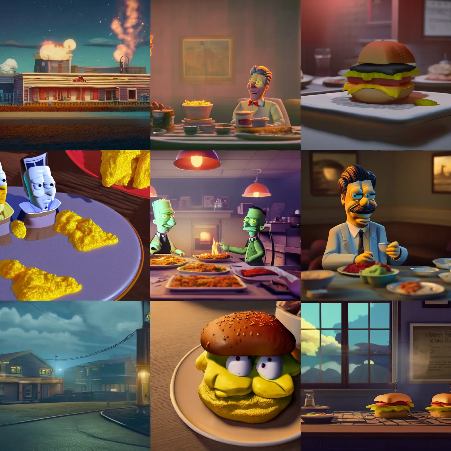 Prompt: Steamed hams high detail, cinematic, award winning photo, 8K, volumetric lighting, octane rendering