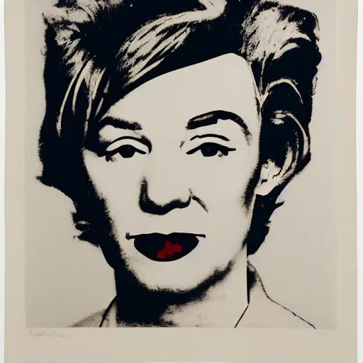 Image similar to individual silk screen portrait of unemployed artist contemplating suicide by andy warhol