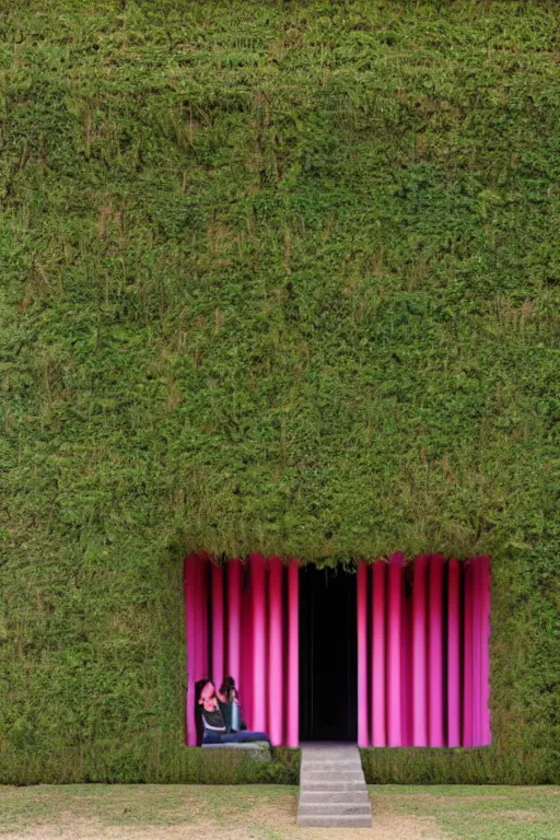 Image similar to colorful James Turrell interiors , overgrown by kudzu vines