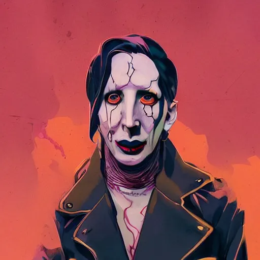 Image similar to a study of cell shaded portrait of marilyn manson concept art, llustration, post grunge, concept art by josan gonzales and wlop, by james jean, Victo ngai, David Rubín, Mike Mignola, Laurie Greasley, highly detailed, sharp focus, alien, Trending on Artstation, HQ, deviantart, art by artgem