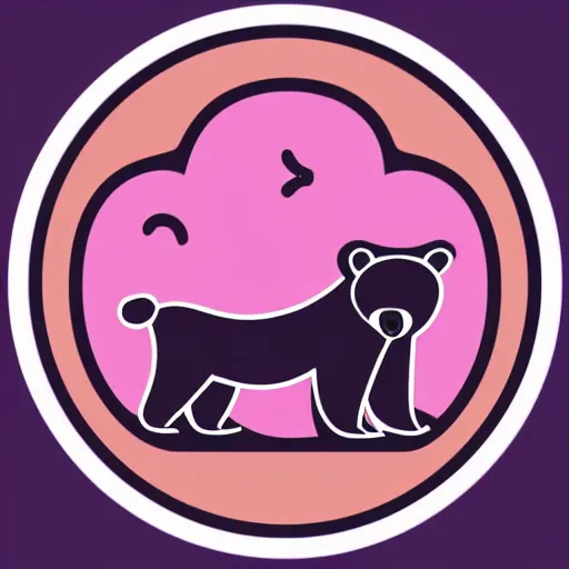 Image similar to a cute pink fluffy vector podcast logo of a streaming bear, golden ratio, iconic, award winning, line art, bold, playful