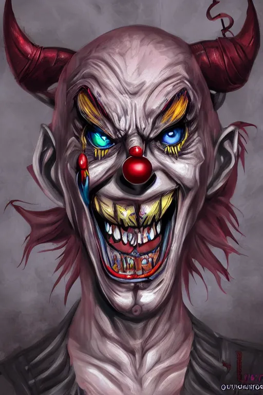 Prompt: a demon clown, highly detailed, digital art, sharp focus, trending on art station, anime art style