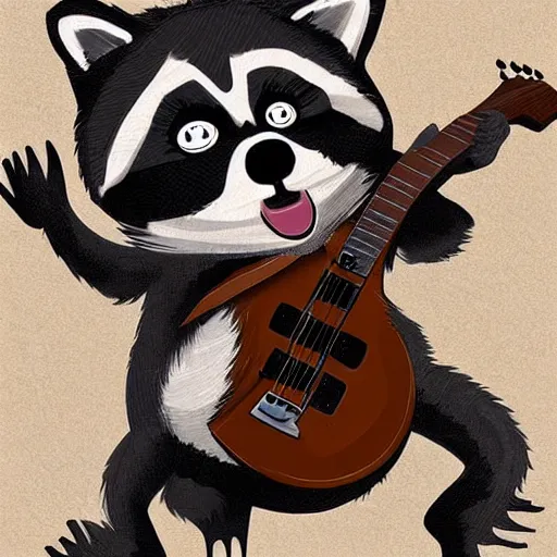 Image similar to a raccoon playing electric guitar, artstation, digital art