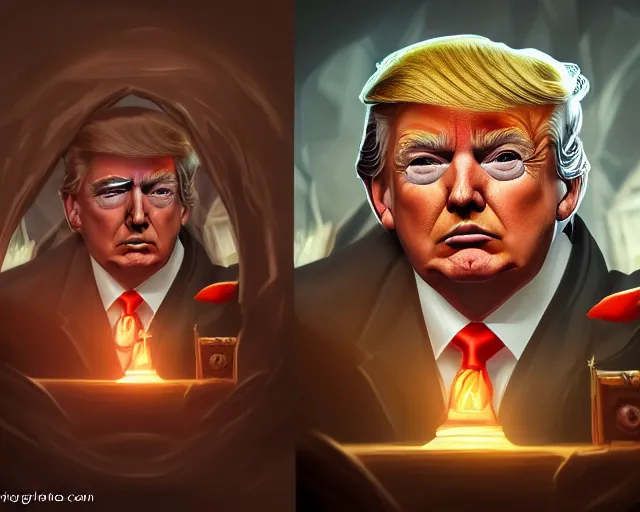 Image similar to photography of donald trump!!!!, deep focus, d & d, fantasy, intricate, elegant, highly detailed, digital painting, artstation, concept art, matte, sharp focus, illustration, hearthstone