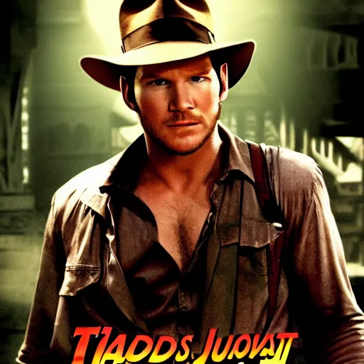 Image similar to movie poster Chris Pratt as Indiana Jones in Indiana Jones and the City of R’yleh