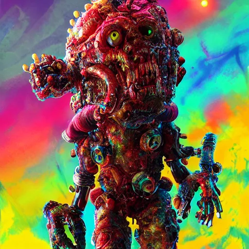 Image similar to fleshy - cyborg - creature - zombie, mechanical - limbs, wayne - coyne, vivid - colors, deathscape, critters - movie, 4 k, artstation, high - detail, dramatic - lighting,