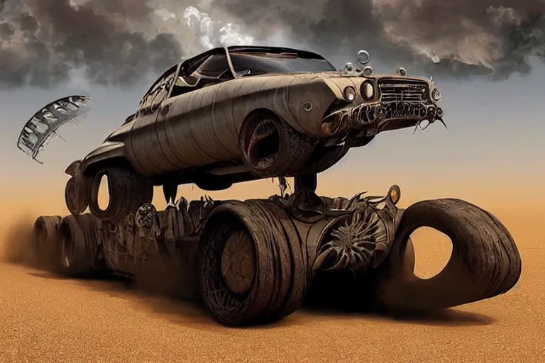 Prompt: a mad max style vehicle designed by igor morski