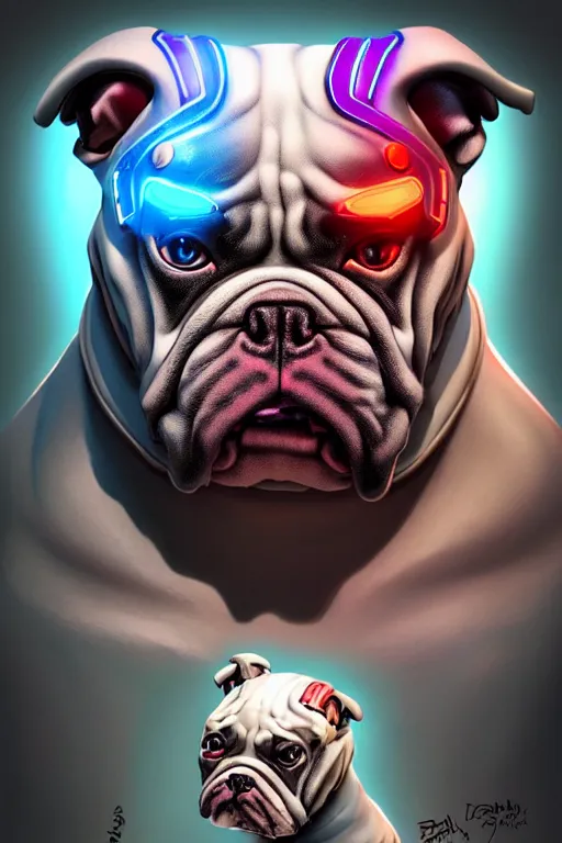 Prompt: cyborg bulldog cartoon concept art, elegant, colorful, highly detailed, digital painting, artstation, concept art, illustration