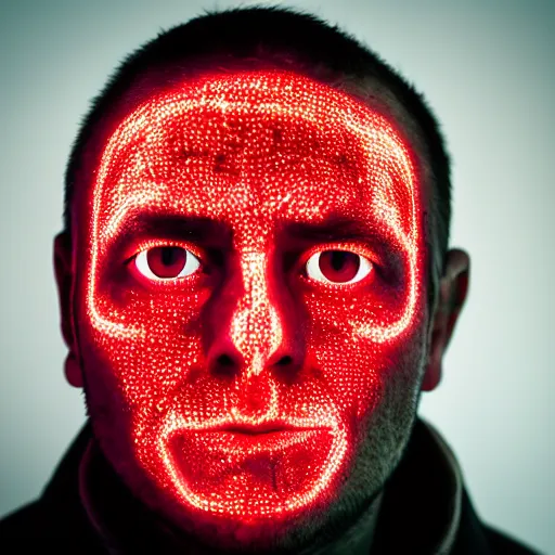 Image similar to a man with red glowing eyes