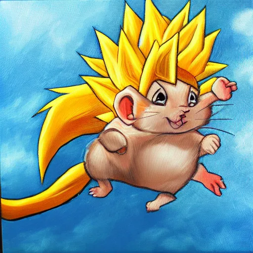 Prompt: hamster going super saiyan, oil painting