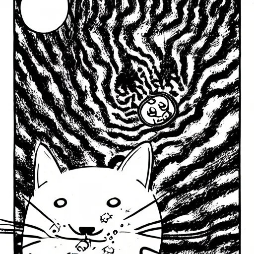 Prompt: a frightening cat consuming a body whole, by junji ito