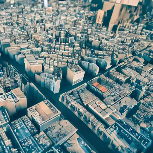 Image similar to crane shot of large group people in open warehouse, looking at hologram of futuristic city on a table, cinematic still, godrays, golden hour, natural sunlight, 4 k, clear details, tabletop model buildings, tabletop model, ethereal hologram center, crane shot, crane shot, rule of thirds