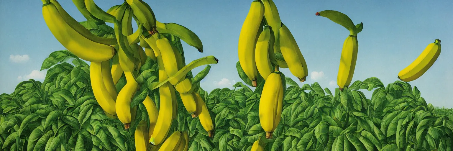 Prompt: banana plantation oil painting magritte