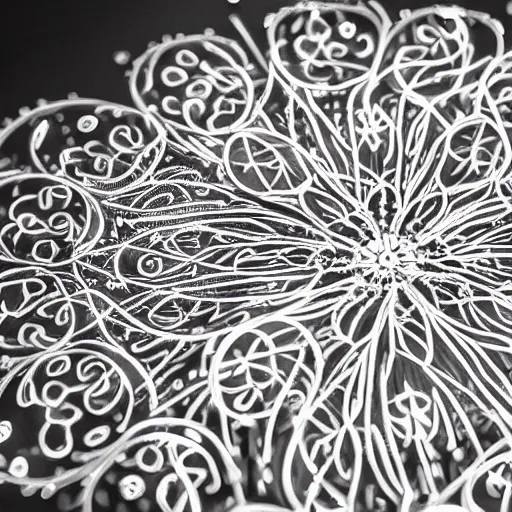 Prompt: Intricate beauty, detailed symmetry, dark, void 1a, flowers, glowing thin wires, beautiful lighting