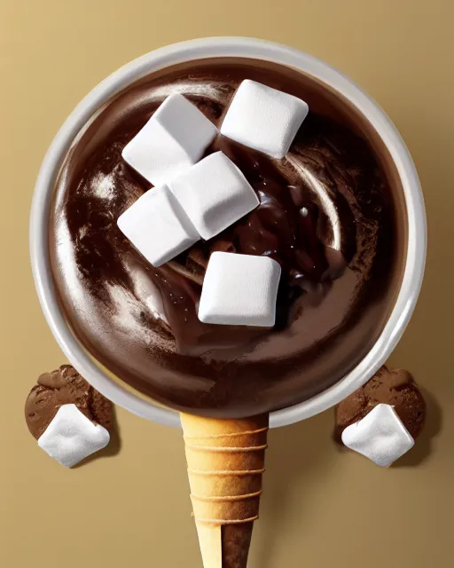 Image similar to ice cream sunday, delicious, glistening, chocolate sauce, marshmallows, highly detailed, award winning photography octane render