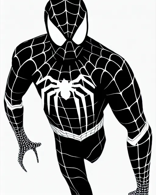 Image similar to black spider - man suit with white webbing, photorealistic, hyperdetailed sketch