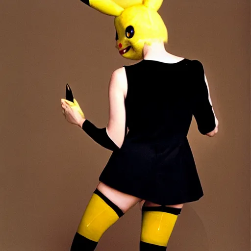 Image similar to elegant woman dressed up as pikachu, wearing stockings, photo by David Hamilton,