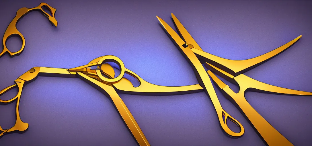 Image similar to detailed golden scissors cutting a big diamond, symmetrical, details, smooth, sharp focus, illustration, realistic, cinematic, artstation,, award winning, rgb, ethereal blue lighting, 8k