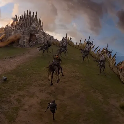 Prompt: gopro footage of battle with dragons and fire from game of thrones, gopro, wideangle, photo 4 k