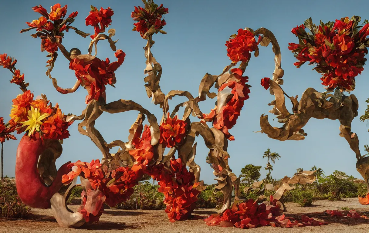 Image similar to a cowboy turning into blooms. tropical sea slugs, tractor tires. complementary colors. national geographic. 8 k, rendered in octane, smooth gradients. sculpture by antonio canova. red accents. by slim aarons, by zhang kechun, by lynda benglis