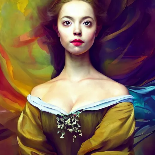 Prompt: a beautiful painting of realistic full body of a beautiful girl in cape, mechanical arm, face by Artgerm, symmetrical portrait, symmetrical eye, trending on artstation, painting by Alexander Jansson + Anthony Van Dyck + Anna Dittmann, complementary colors, dramatic lighting, Unity Creations, super detailed, 8k, no watermarks